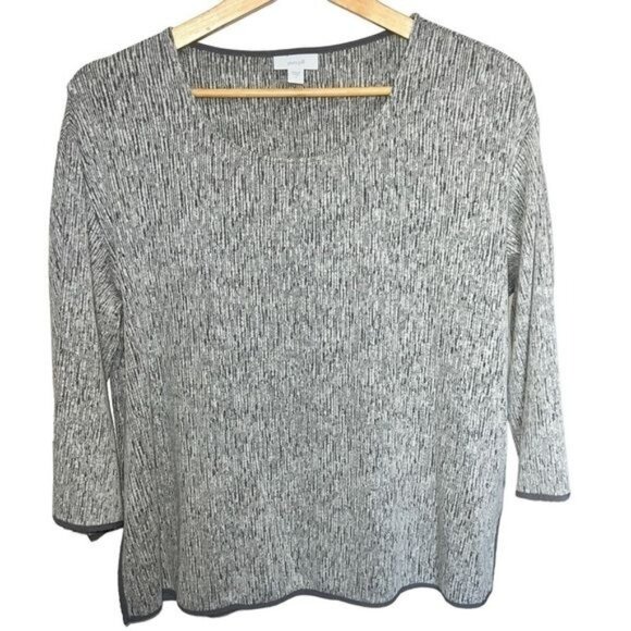 Pure Jill Womens Abstract Pattern 3/4 Sleeve Knit Top Gray Size S Lightweight - Picture 1 of 8